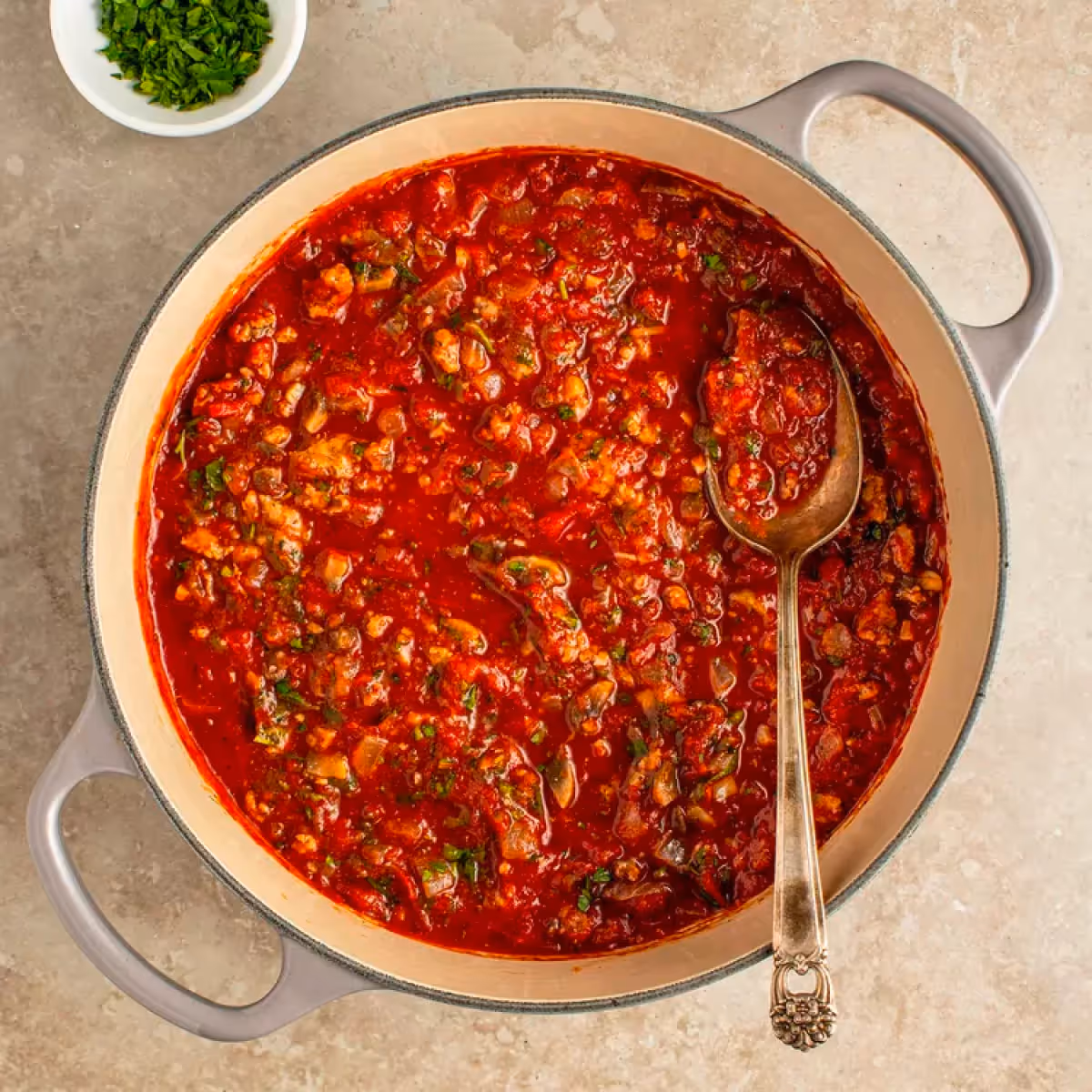 a pot of meat sauce