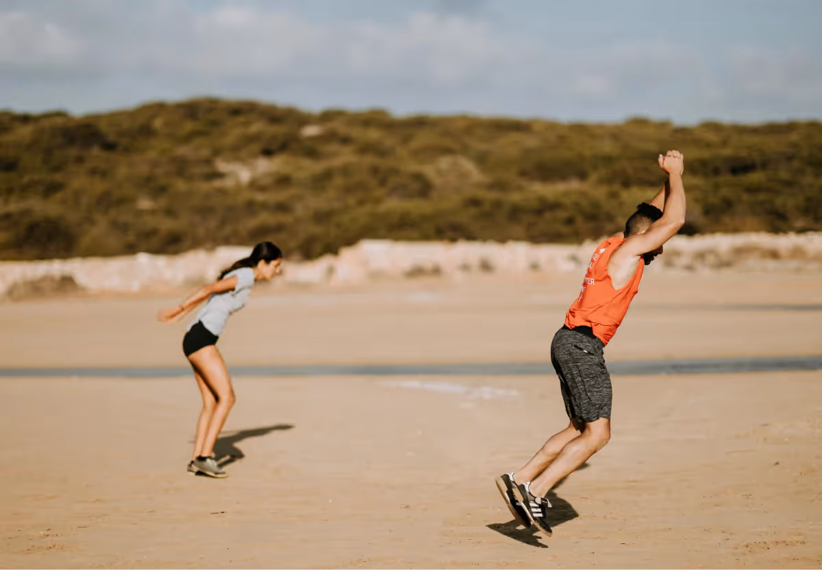 people doing jumping jacks outside