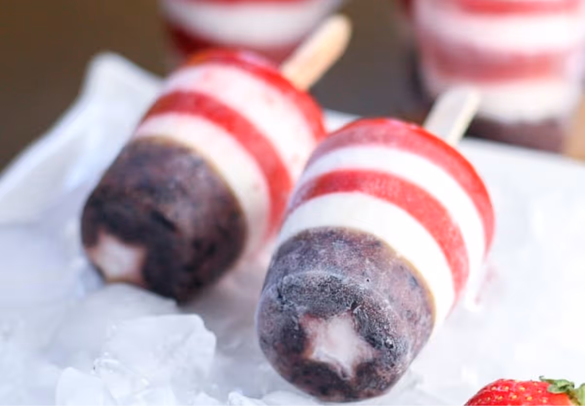 A patriotic popsicle on a white dish 