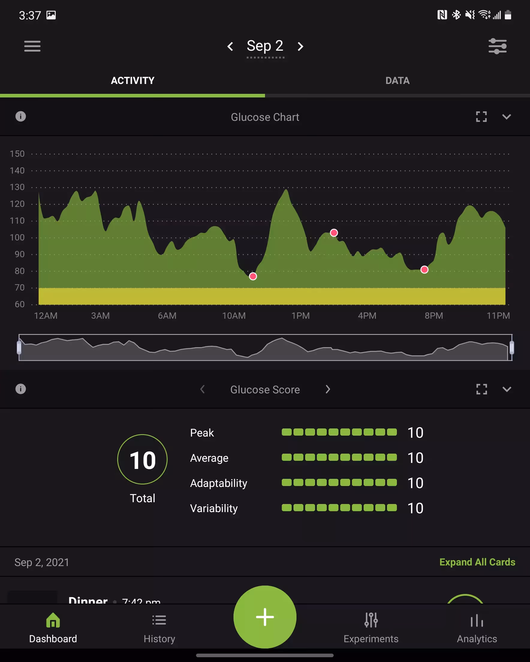 Glucose data in the nutrisense app