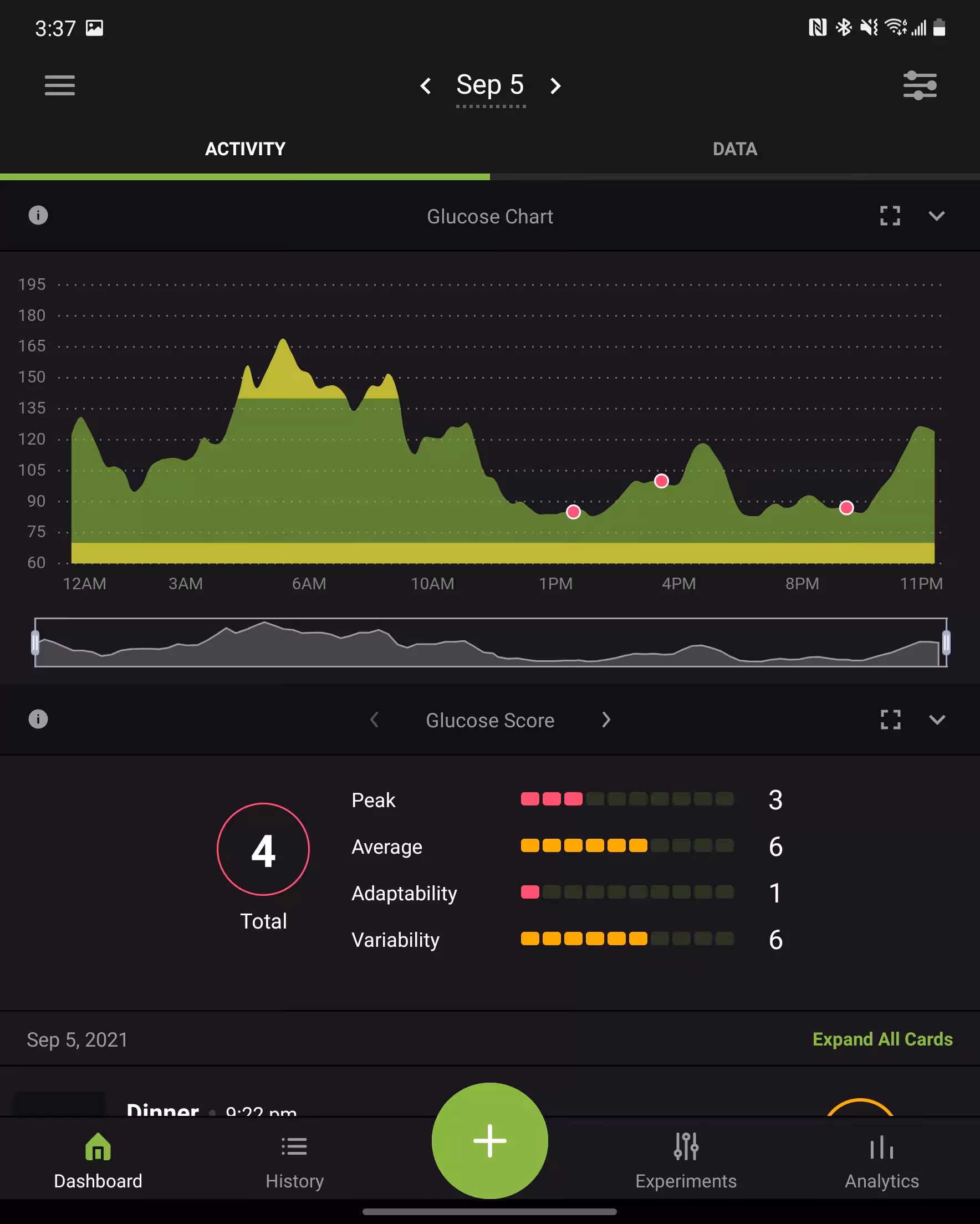 Blood glucose data in the NS app