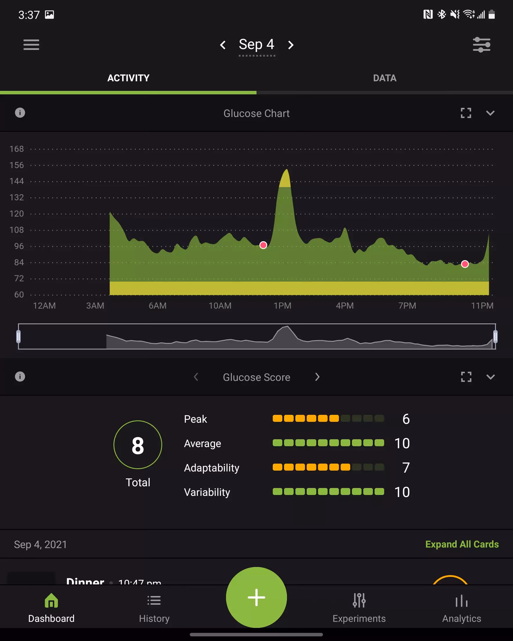 blood glucose levels in the nutrisense app
