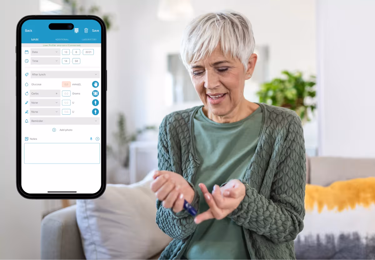 the diabetes m app and an older woman