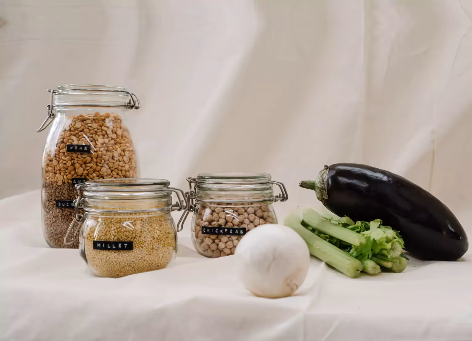 jars of legumes and some vegetables