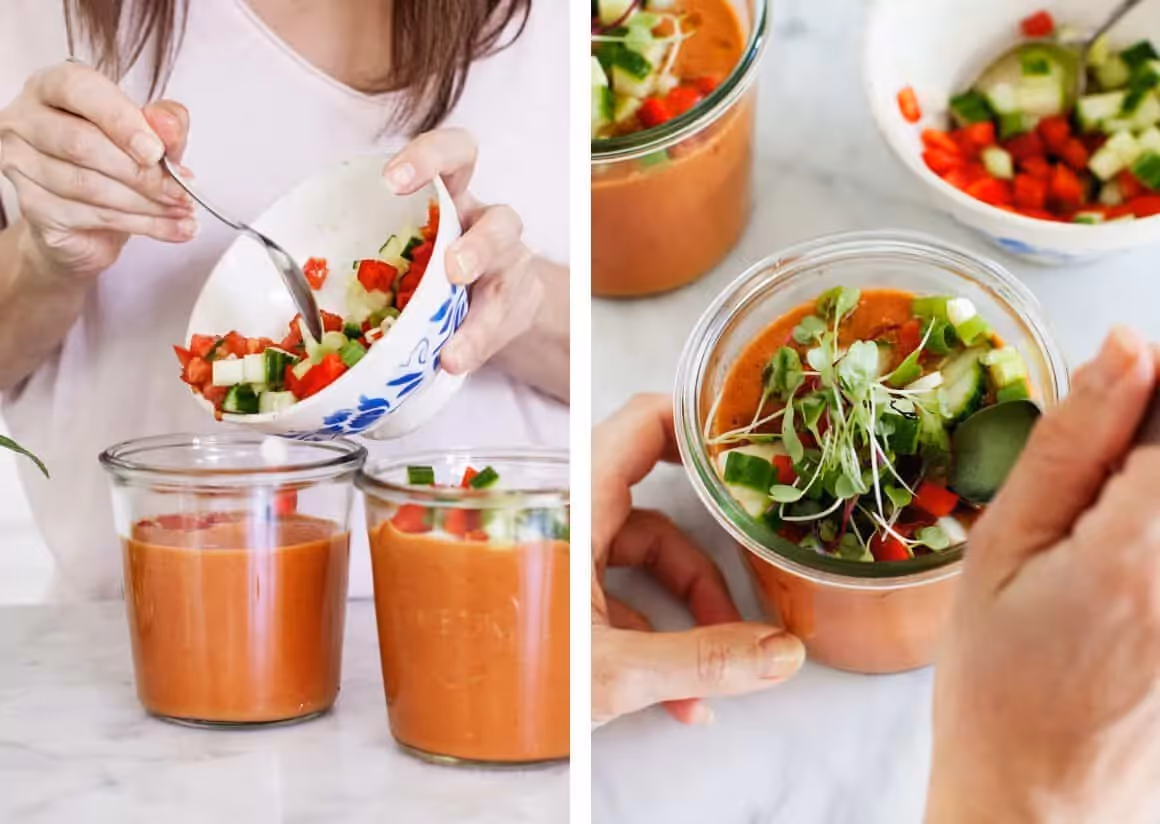a person making watermelon gzpacho 