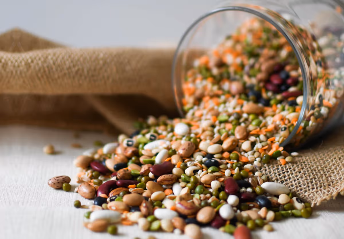 a glass bottle of legumes