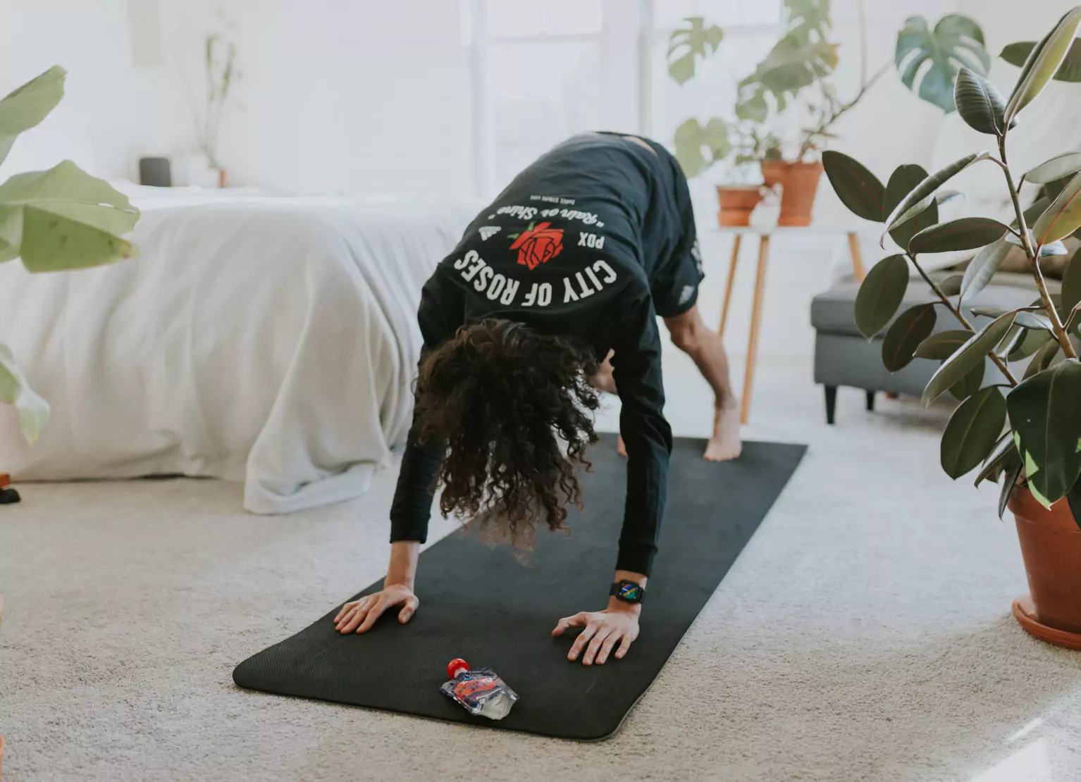 a person stretching