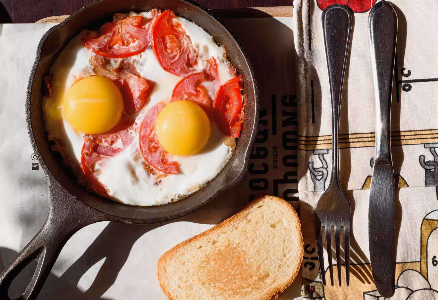 a pan of fried eggs