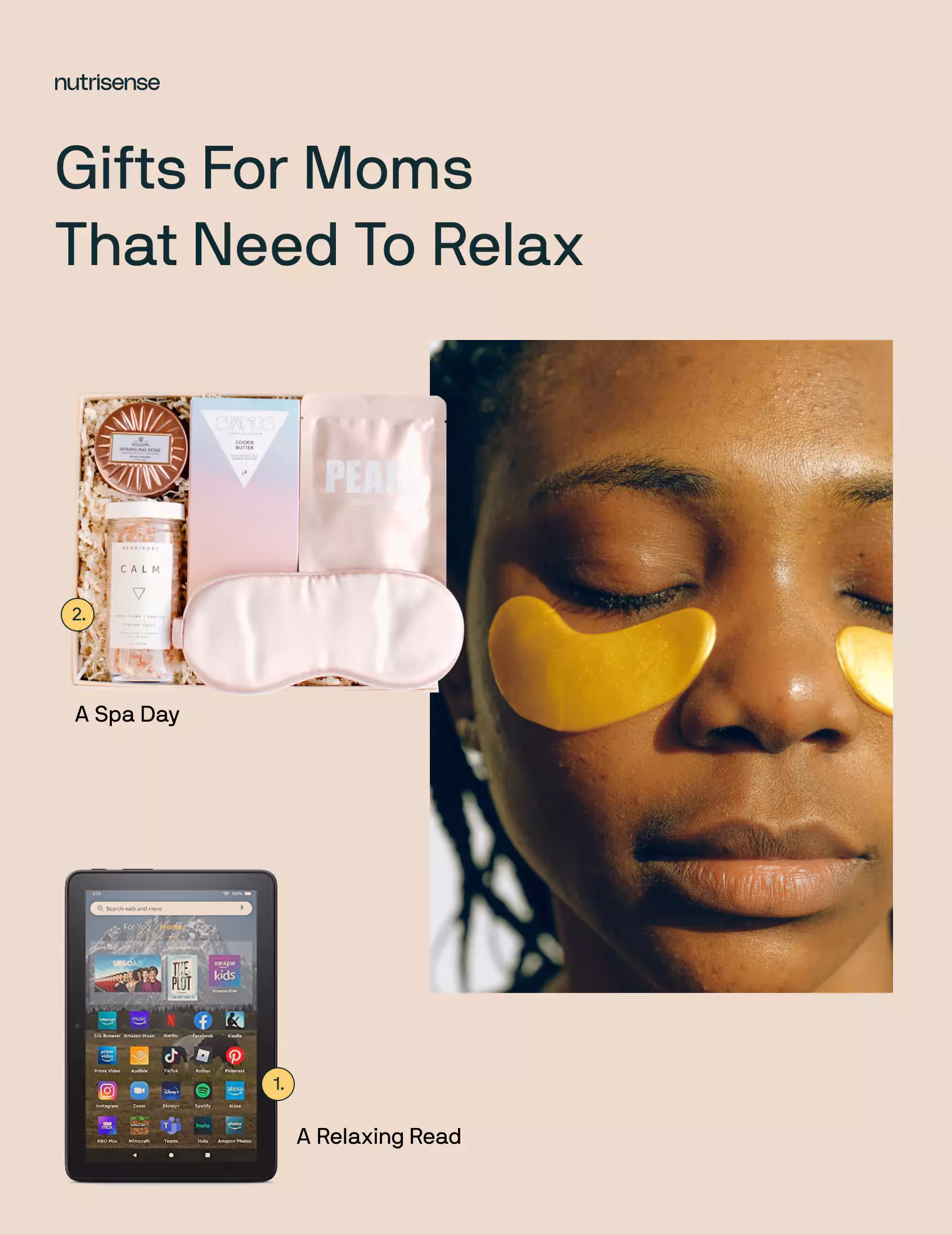 gifts For Moms That Need to Relax: a spa day kit, a tablet with relaxing books