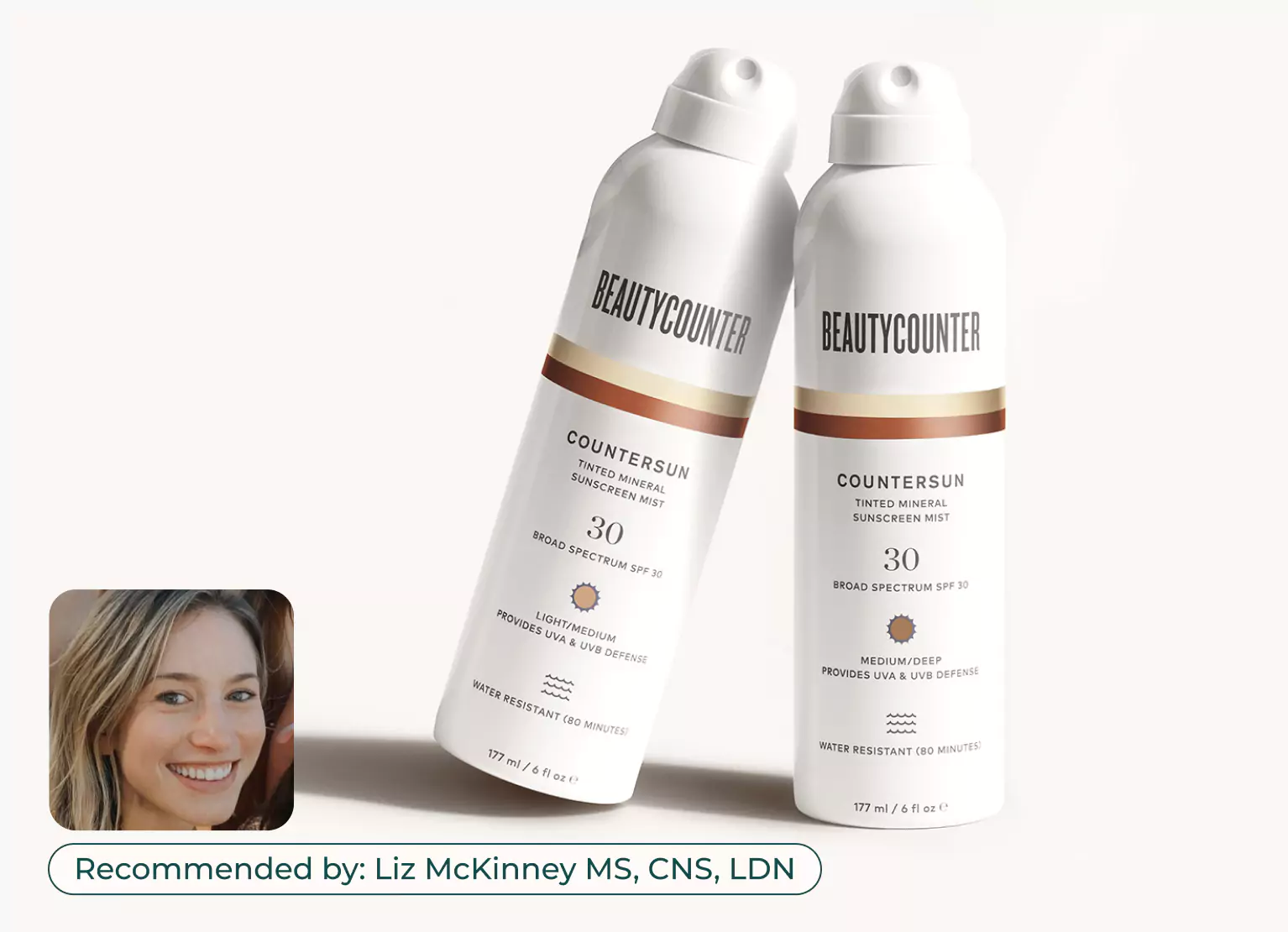 Two Beautycounter sunscreen bottles