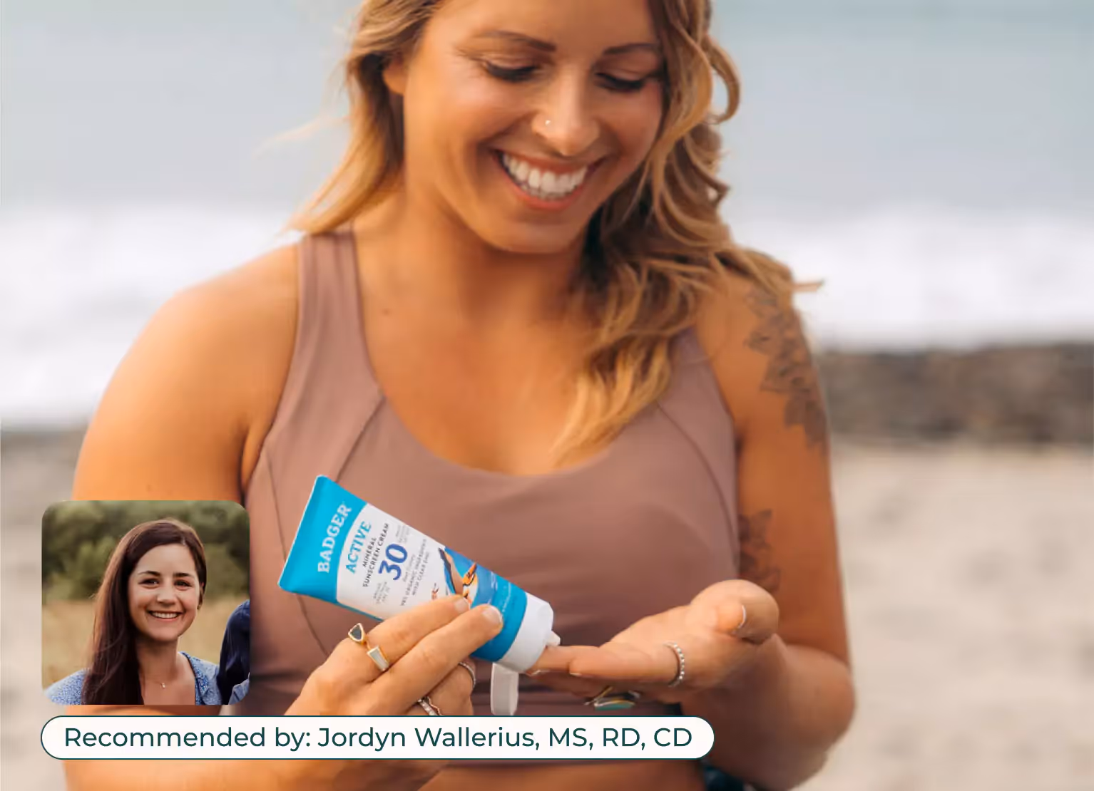 Someone applying sunscreen