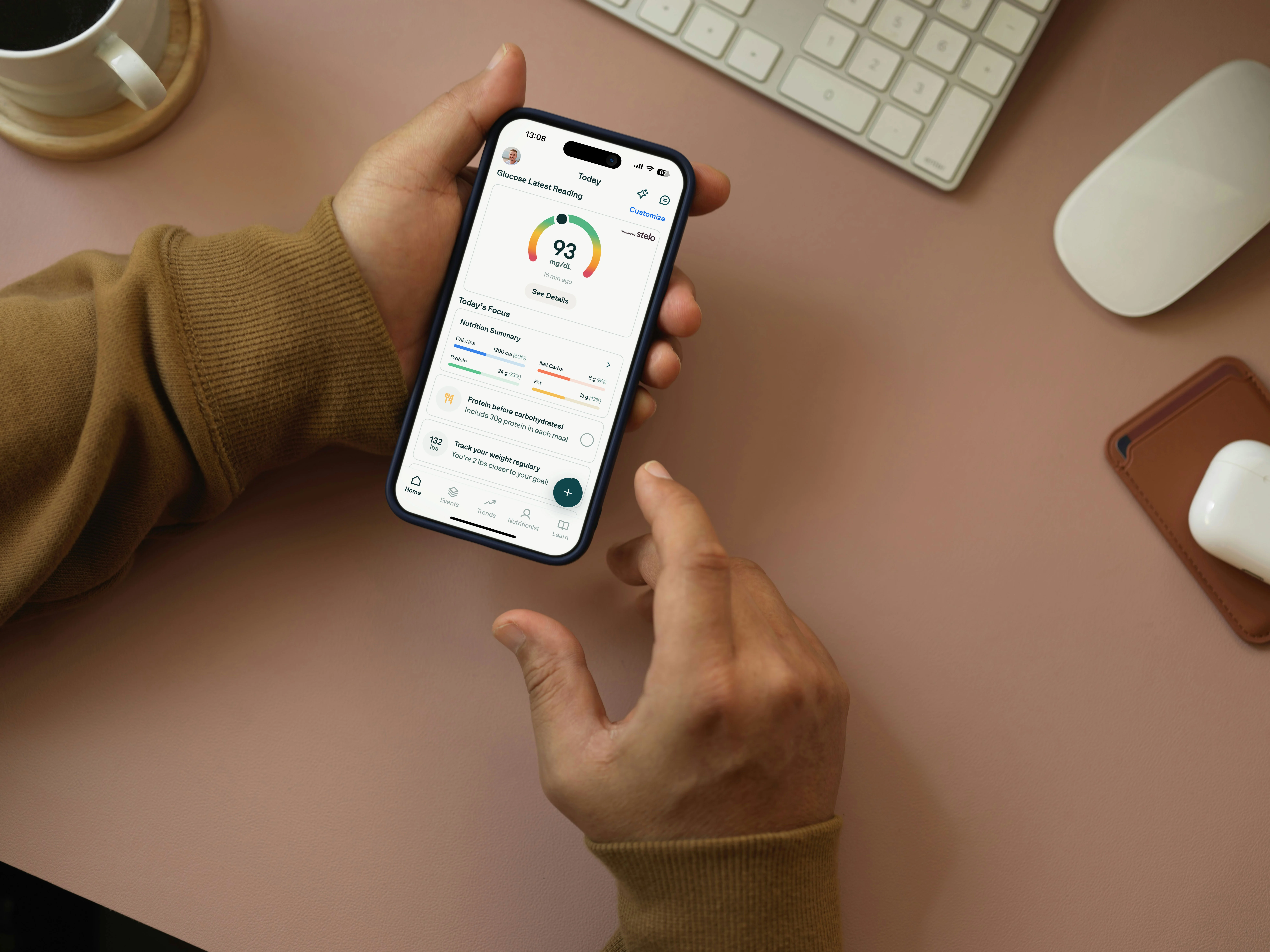 a glucose chart in the Nutrisense App
