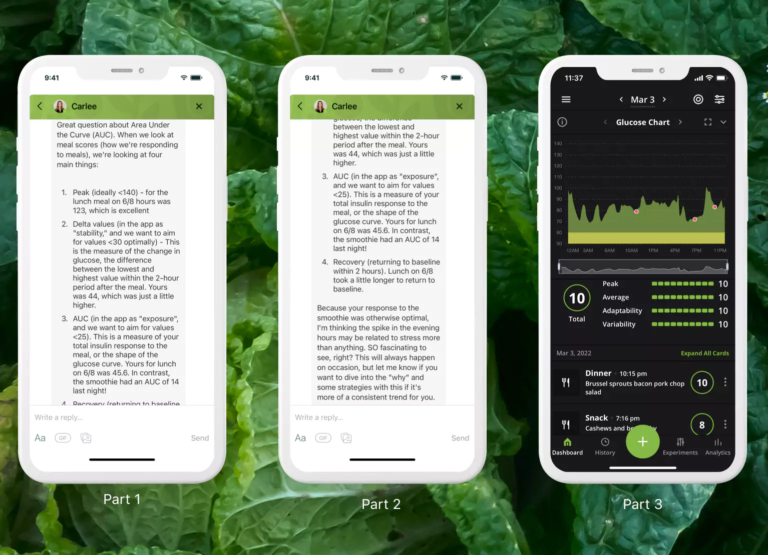 a dietitian providing in app support for members to understand their glucose data