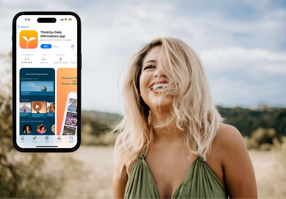 a girl smiling and the think up app