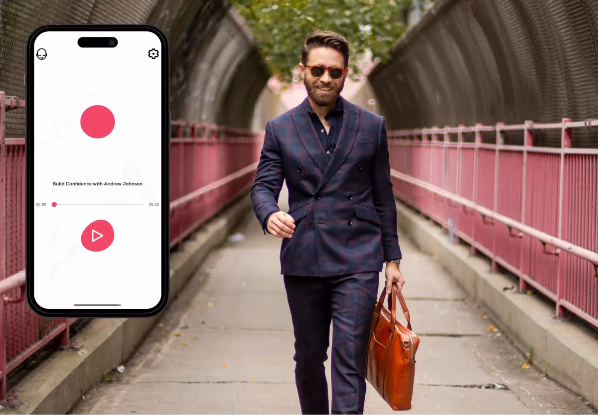 a businessman smiling with the build confidence app