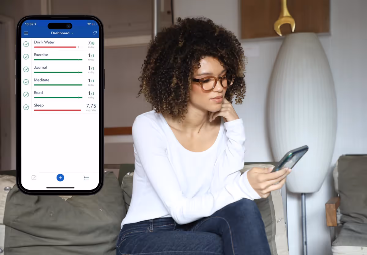 a woman using the strides app