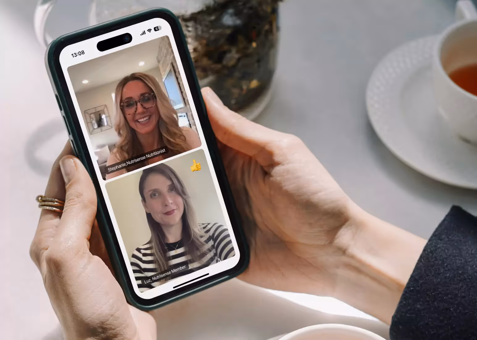 A Nutrisense dietitian coaching session in progress via video call on a mobile