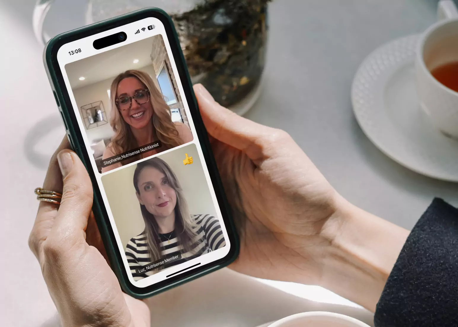 A Nutrisense dietitian coaching session in progress via video call on a mobile