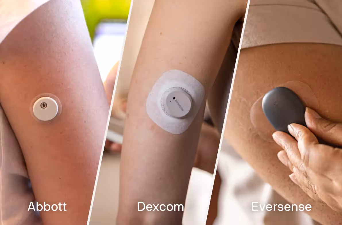 a person applying CGM sensor to their upper arm 