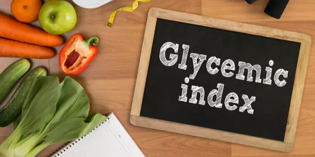 veggies and a board with words "Glycaemic index"