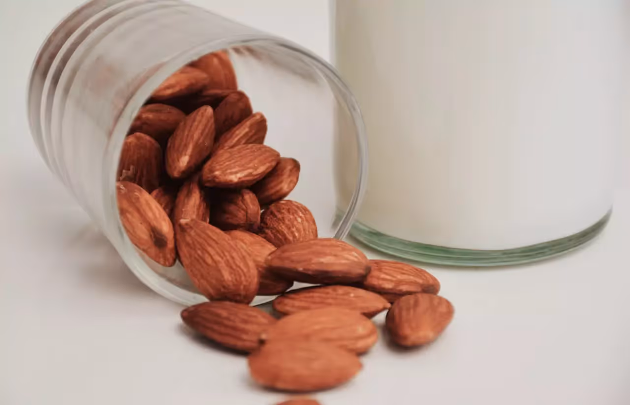 a glass of almonds
