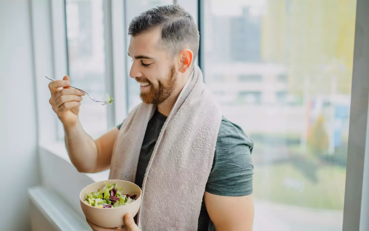 a person eating a salad 