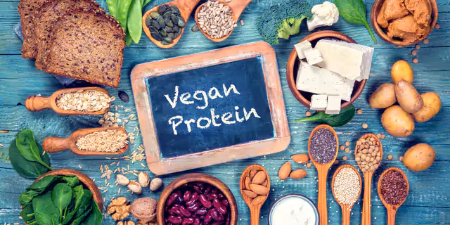 vegan protein: slices of bread, potatoes, tofu, beans lentils, soybeans, nuts and seeds