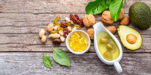 Avocado, Nuts, Flax seeds, Chia seeds, Extra Virgin Olive oil and olives 