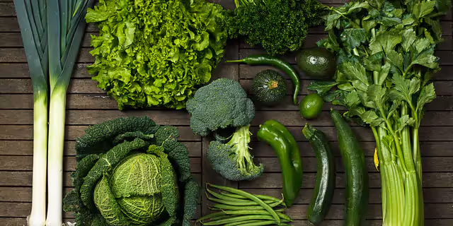 leeks, a head of cabbage, salad, parsley, beans