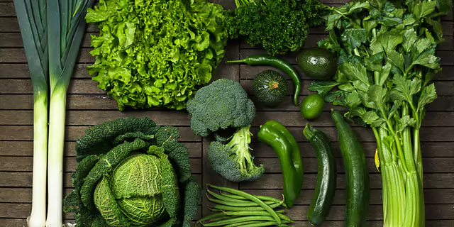 leeks, a head of cabbage, salad, parsley, beans