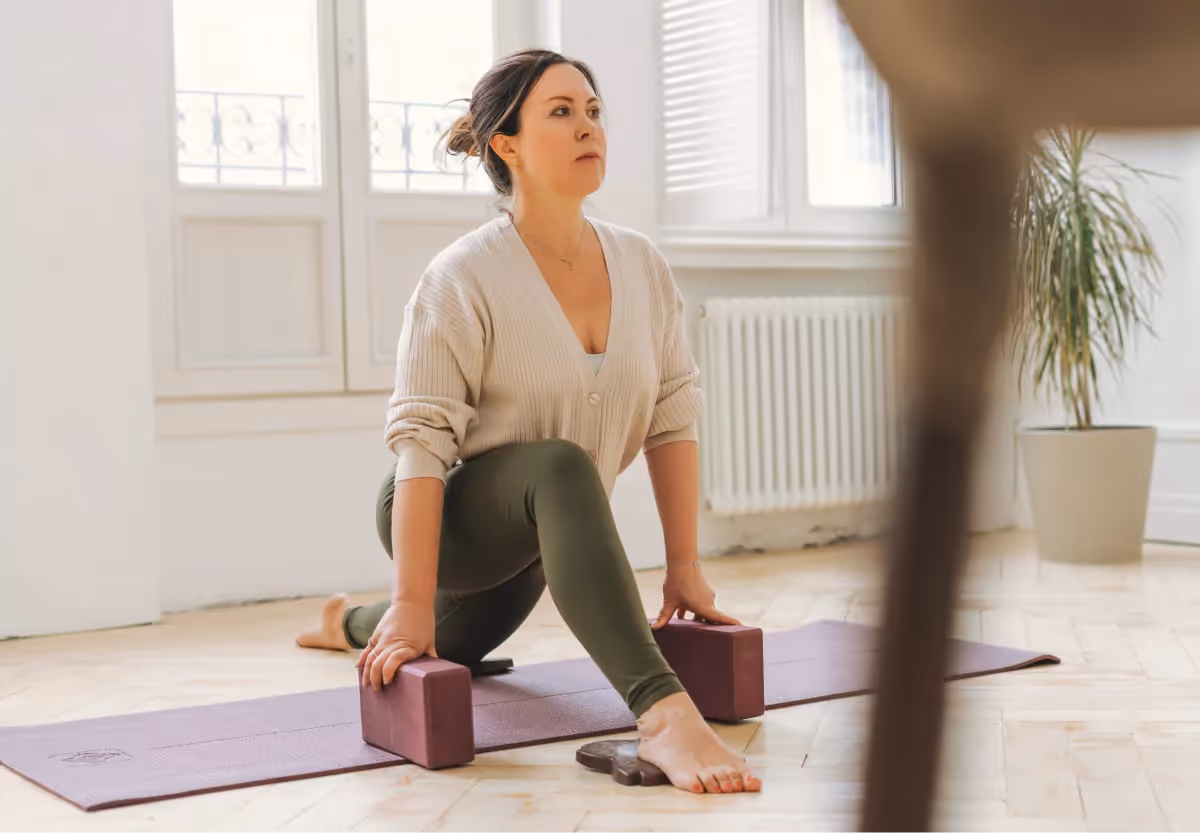 a woman doing yoga