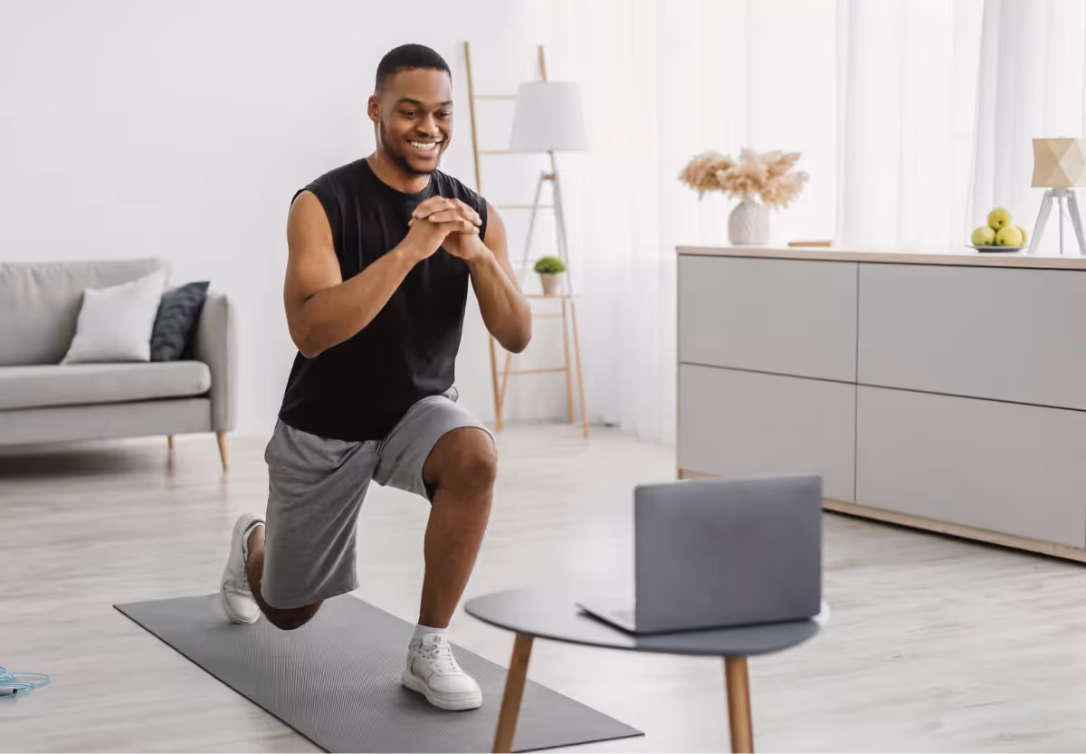 a man doing a lunge home workout