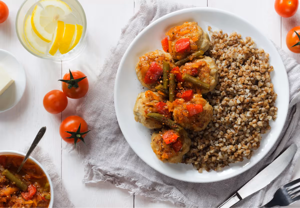 a plate of rice and veggies