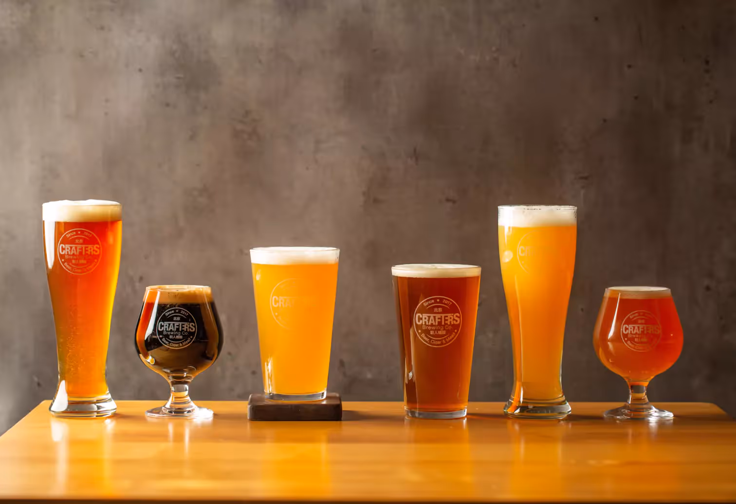 6 types of beer in glasses
