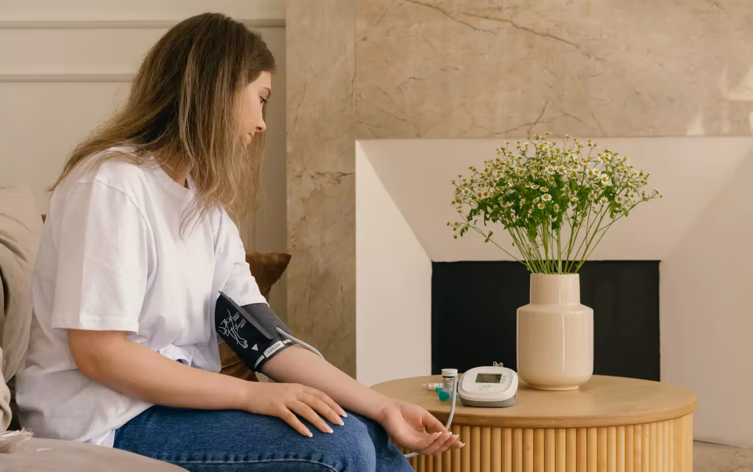 a person measuring blood pressure