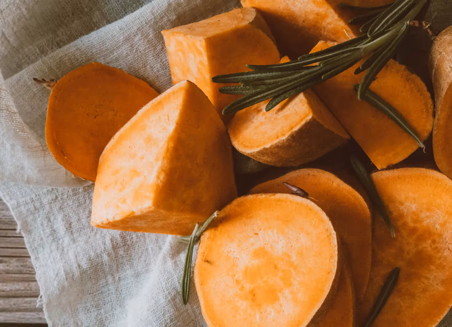 Sweet potatoes cut up into wedges