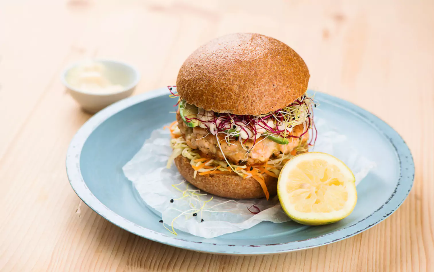 Salmon Burger on a plate