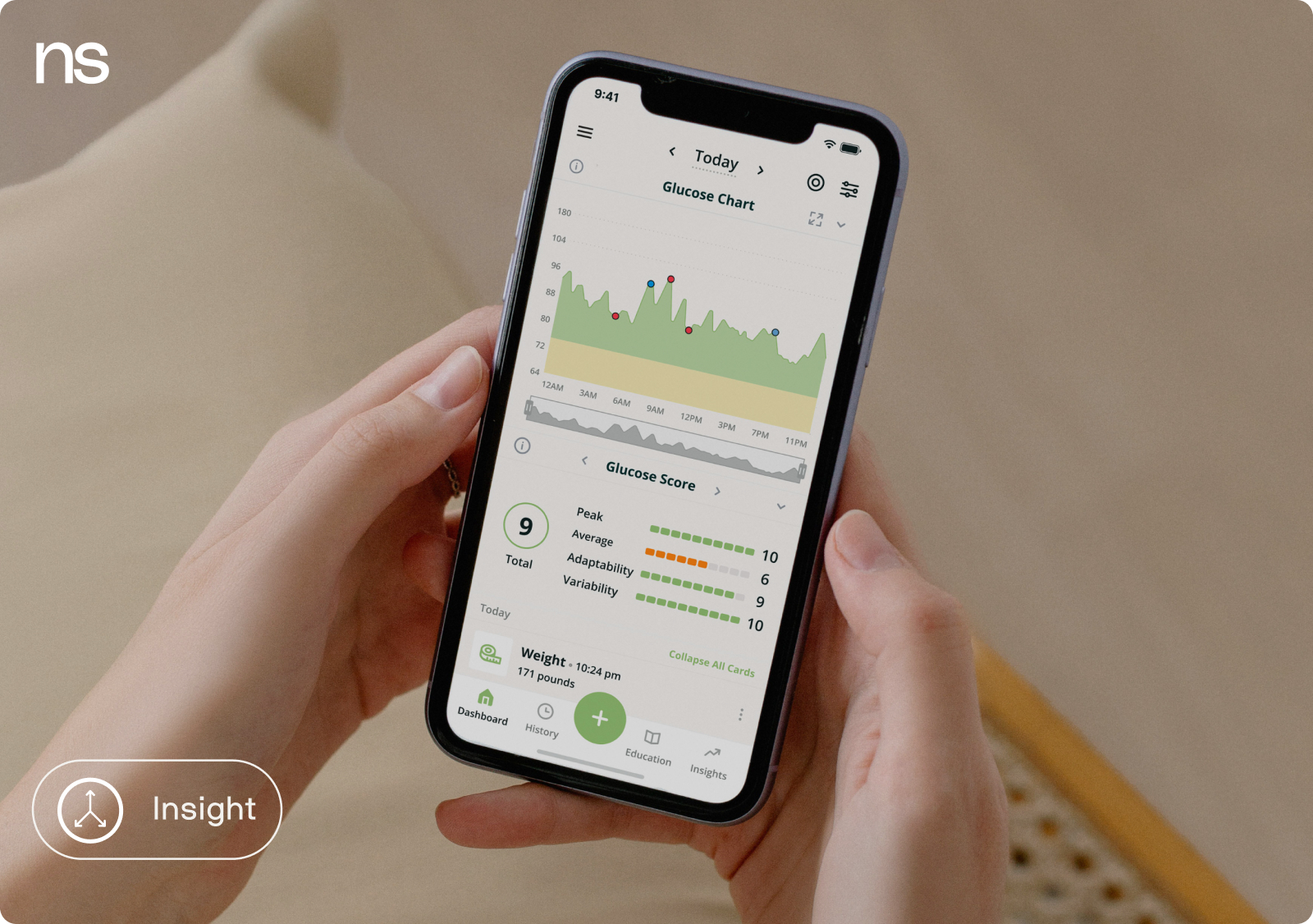 Nutrisense app showing insights