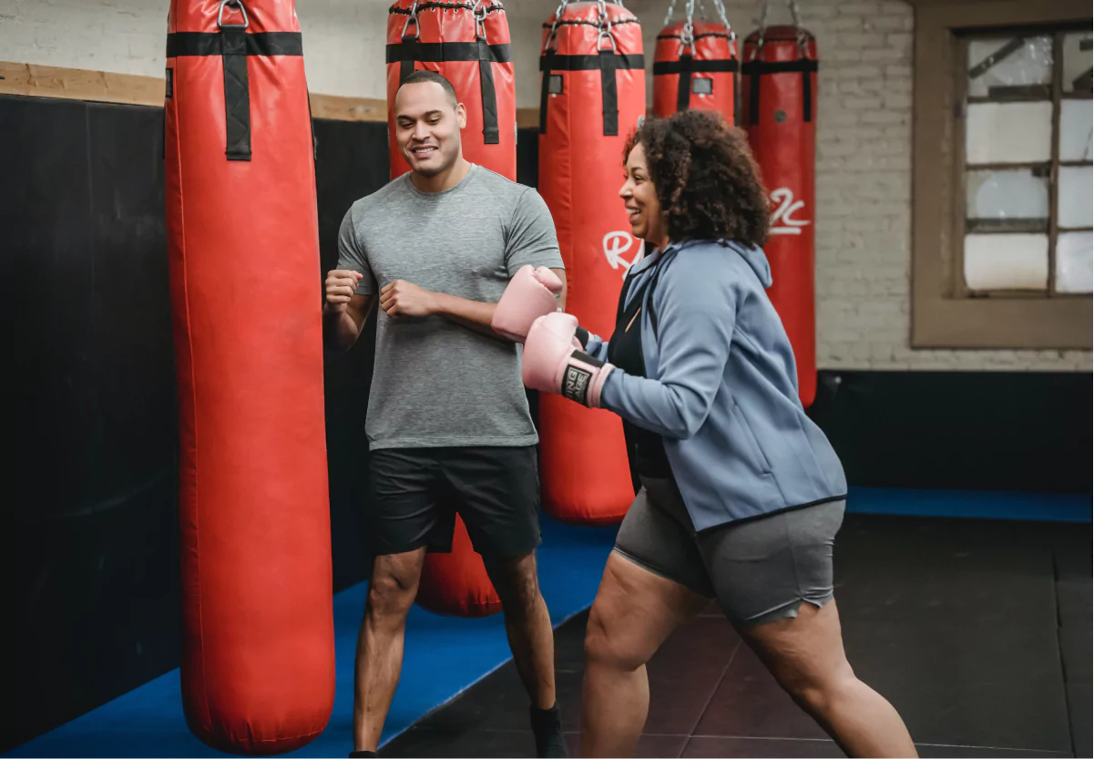two people practicing boxing