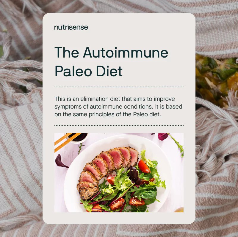 a description of the autoimmune paleo diet with a plate of meat and salad