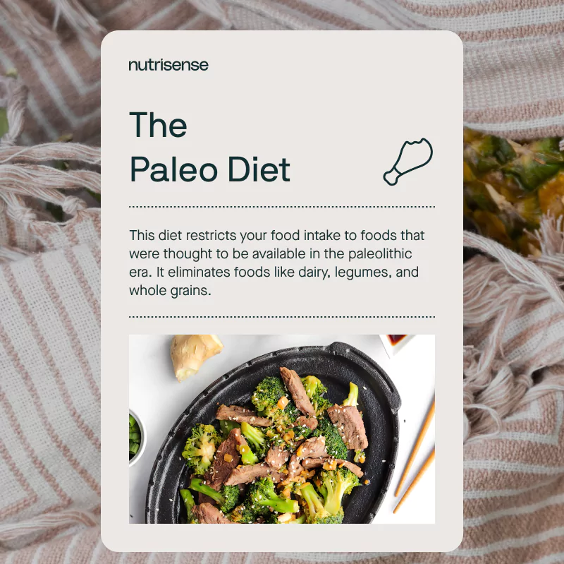 a description of the paleo diet with a plate of meat