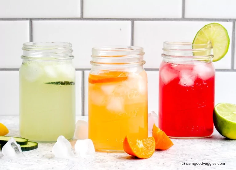 three glasses of fruit infused water